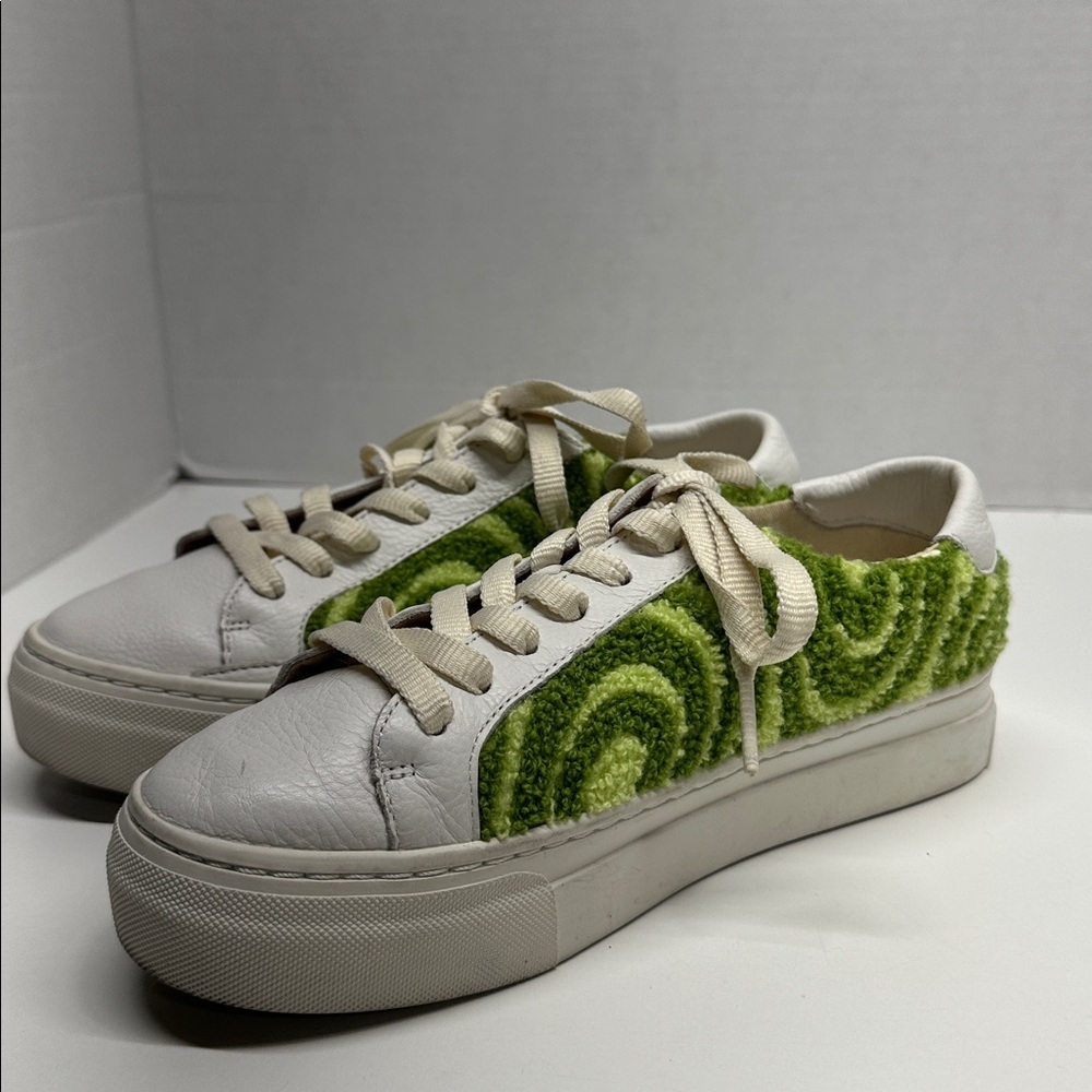 Soludos lbiza Platform Psychedelic Spiral Sneakers Forest Green White Womens 6.5